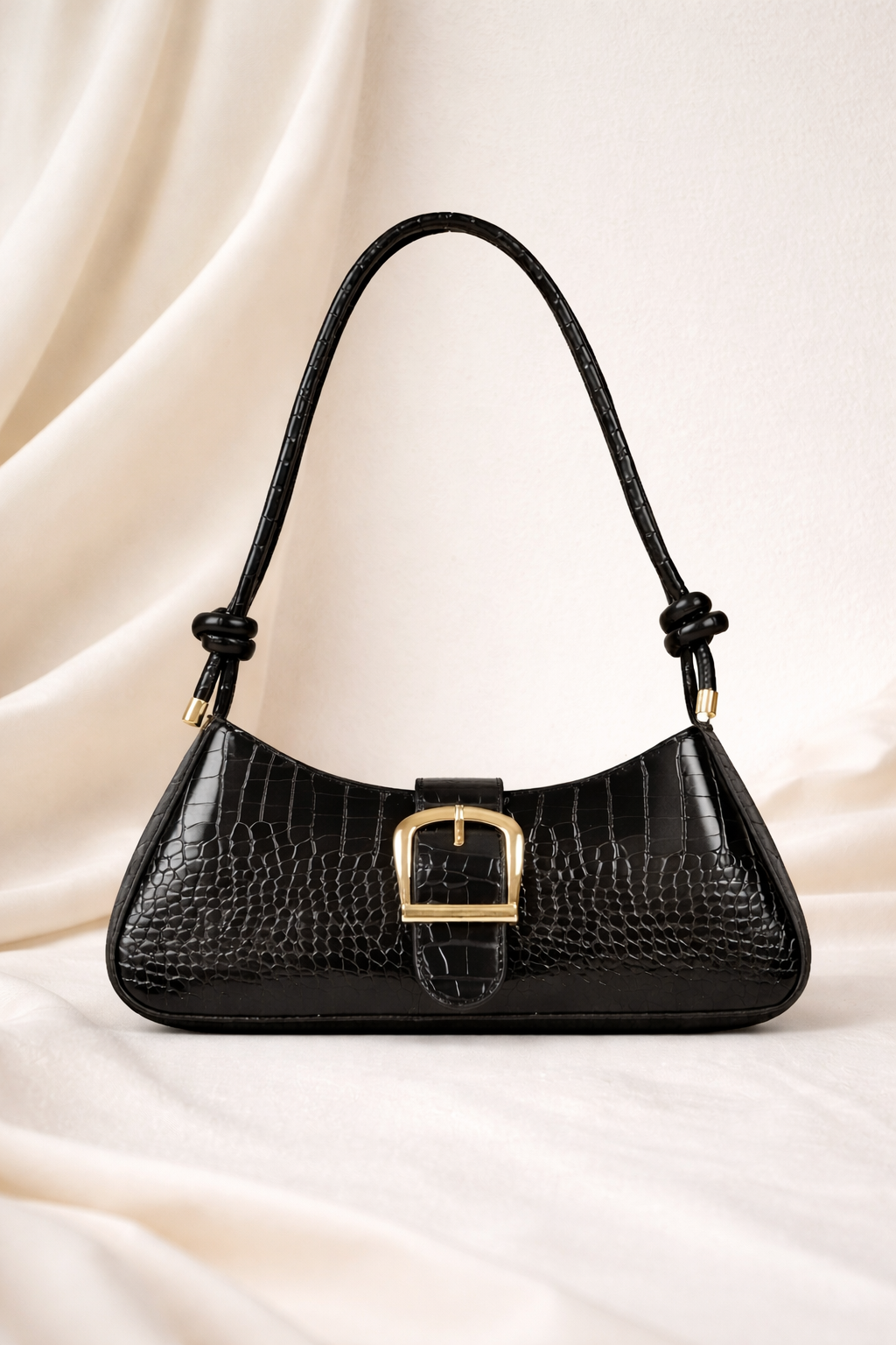 Modern Croc-Embossed Underarm Shoulder Bag with Buckle Detail