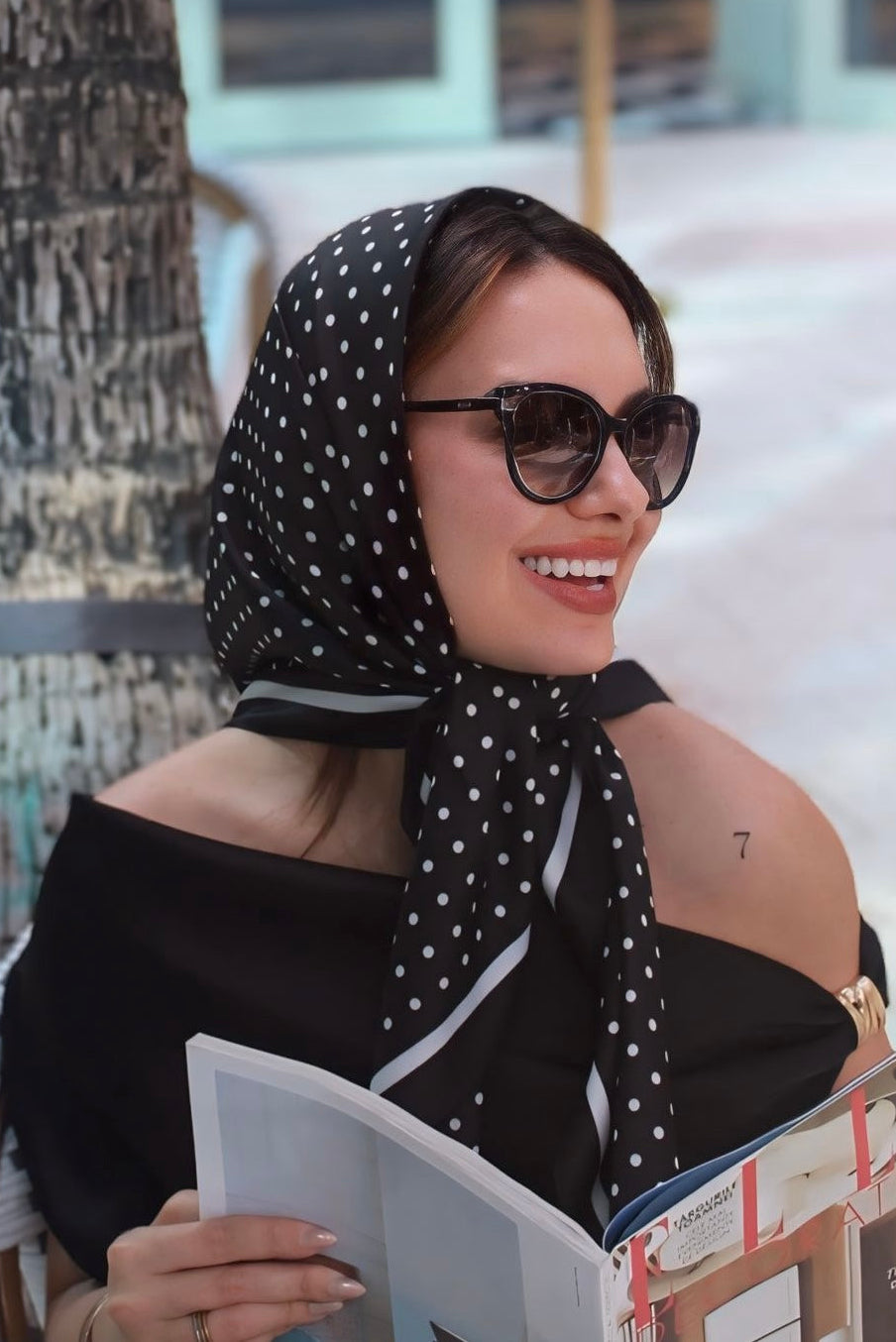 Classic Polka Dot Silk Square Scarf