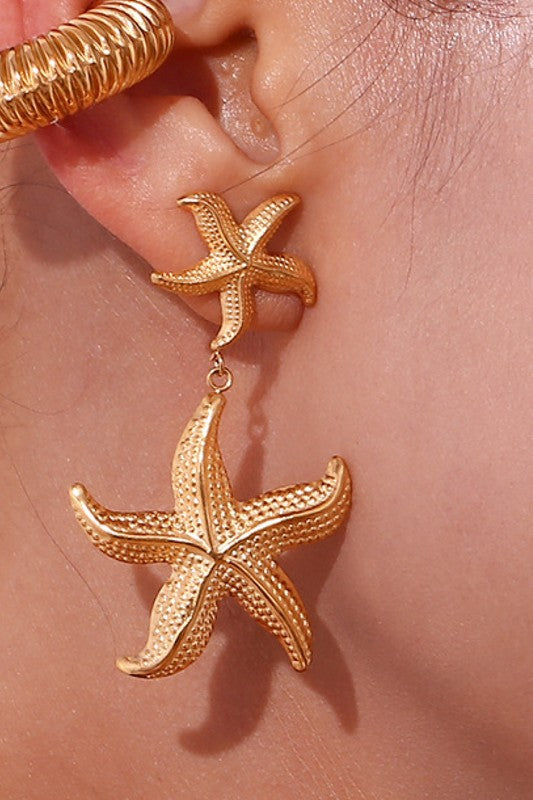 Gold Starfish Drop Earrings