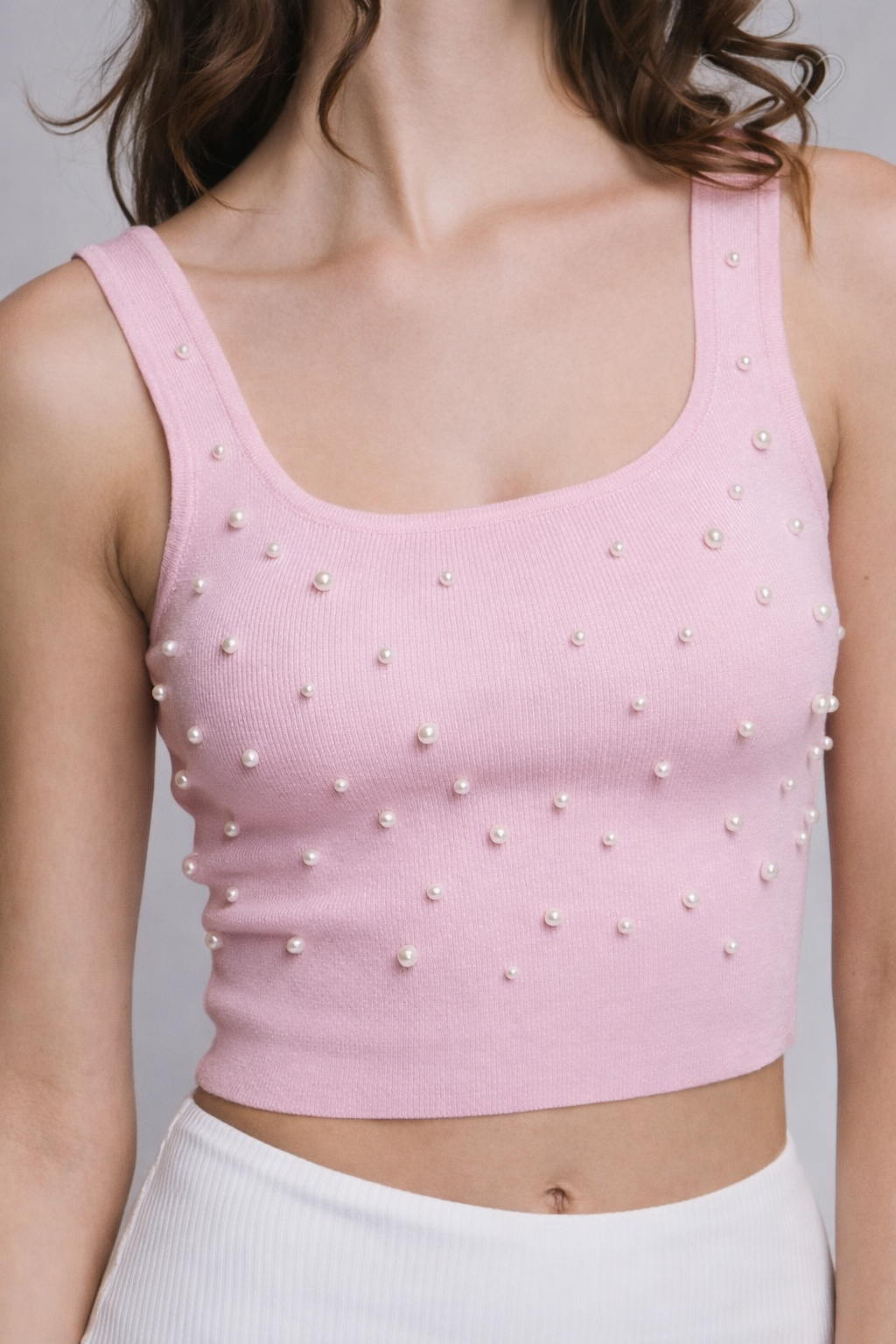 Rose Pearl Detail Ribbed Crop Top
