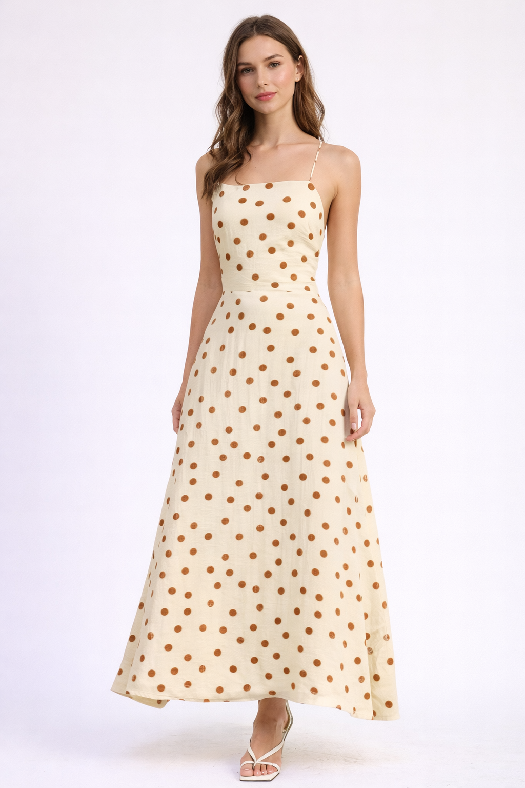 Amélie Polka Dot Lace-Up Back Maxi Dress