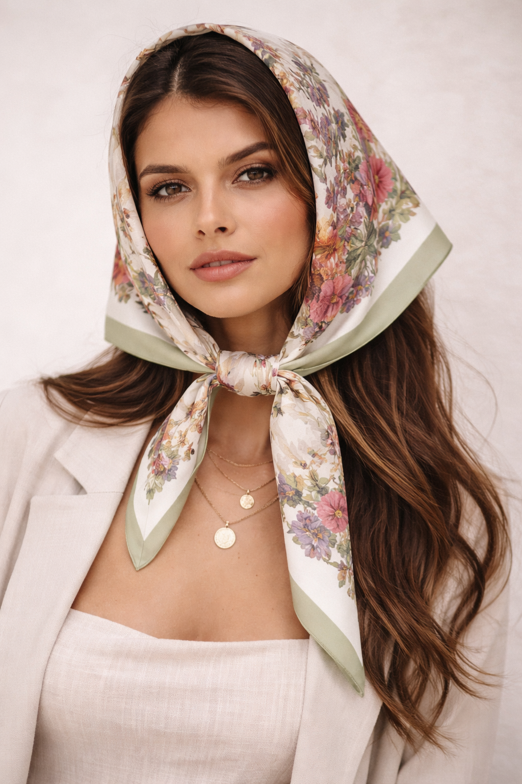 Soleil Silk Scarf – Floral Sun Botanical Square