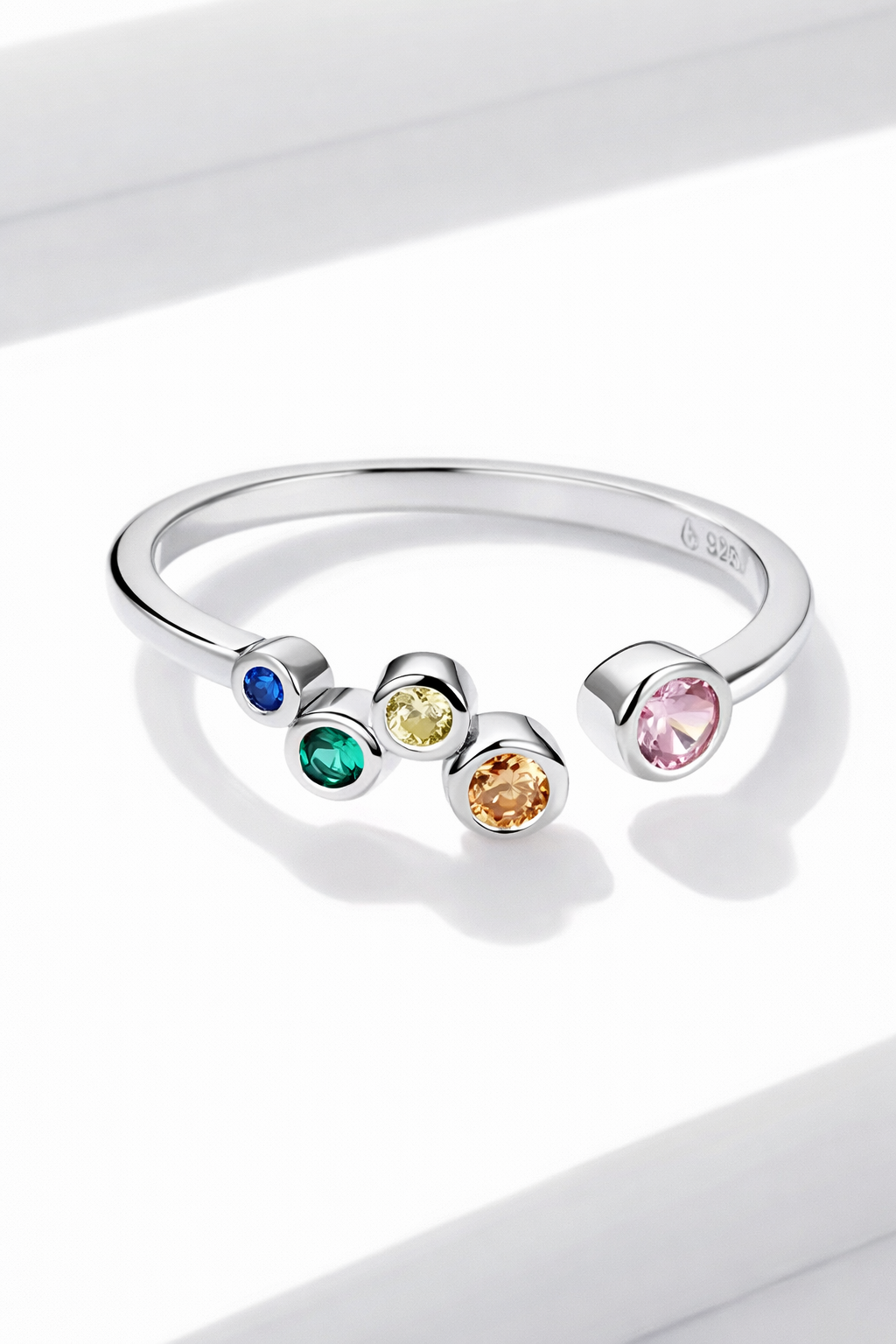Rainbow Dot Adjustable Silver Ring
