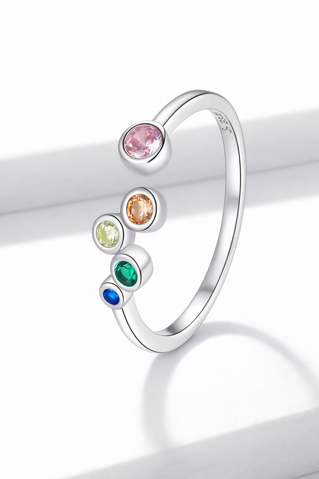 Rainbow Dot Adjustable Silver Ring