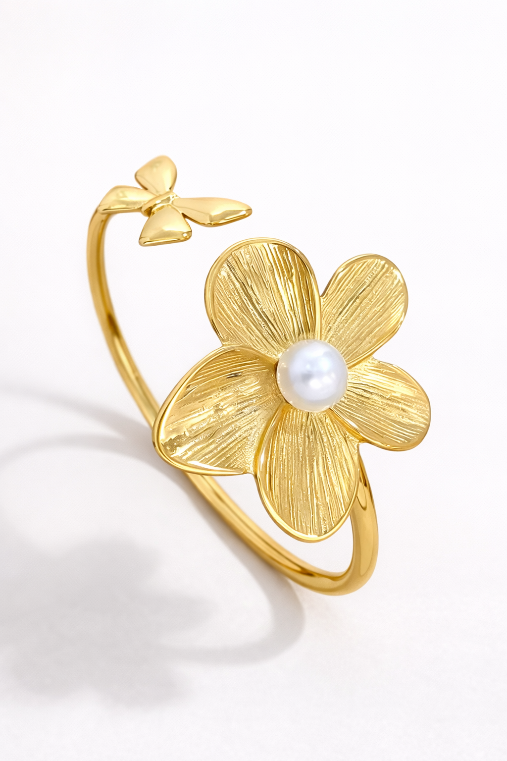 Golden Blossom Pearl Open Cuff Bracelet