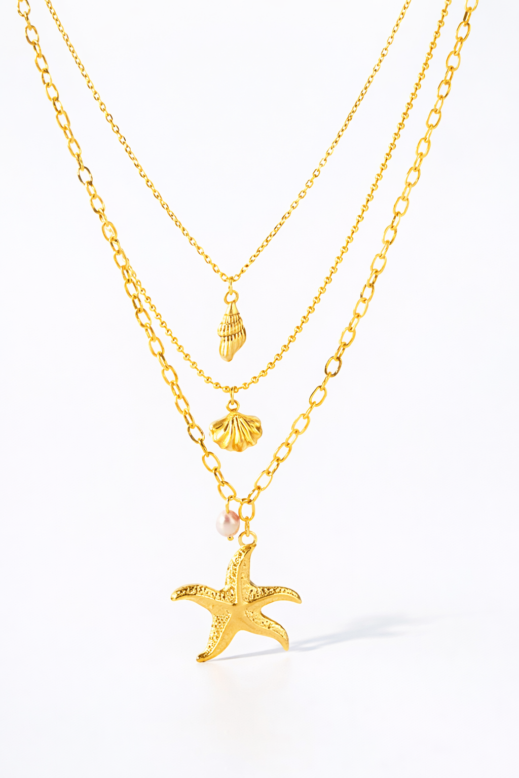 Gold Layered Starfish & Shell Necklace