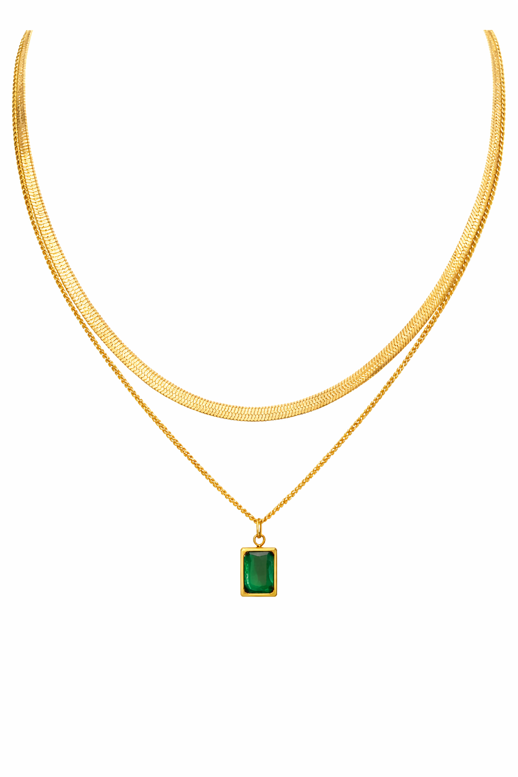 Emerald Layered Pendant Necklace – Gold Stainless Steel