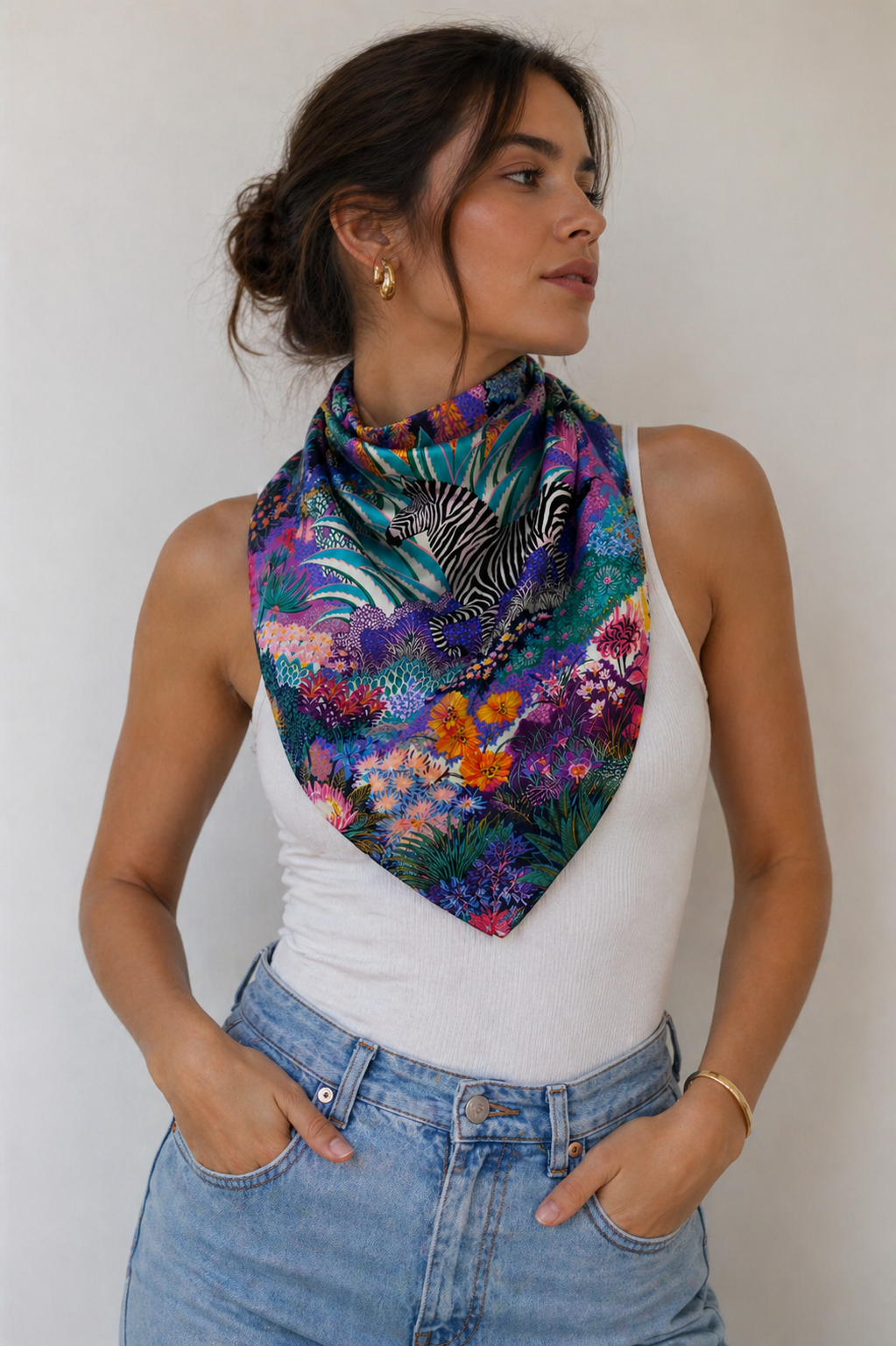 Zebra Botanical Silk Scarf