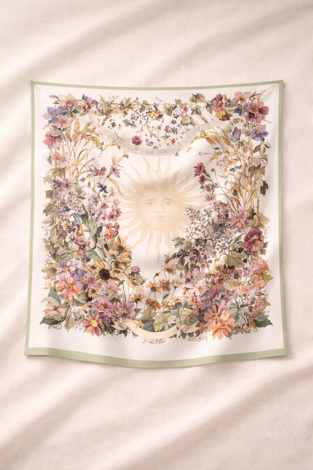Soleil Silk Scarf – Floral Sun Botanical Square