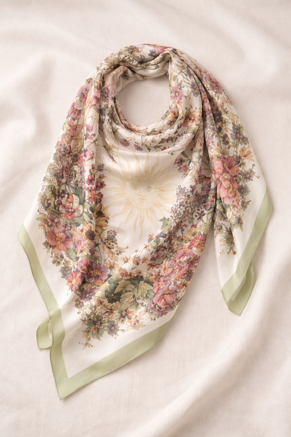 Soleil Silk Scarf – Floral Sun Botanical Square