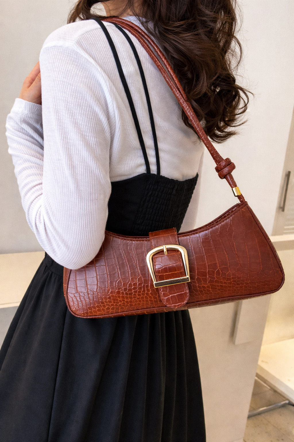 Alessandra Croc Buckle Shoulder Bag