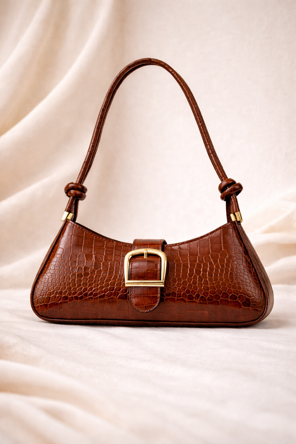 Modern Croc-Embossed Underarm Shoulder Bag with Buckle Detail