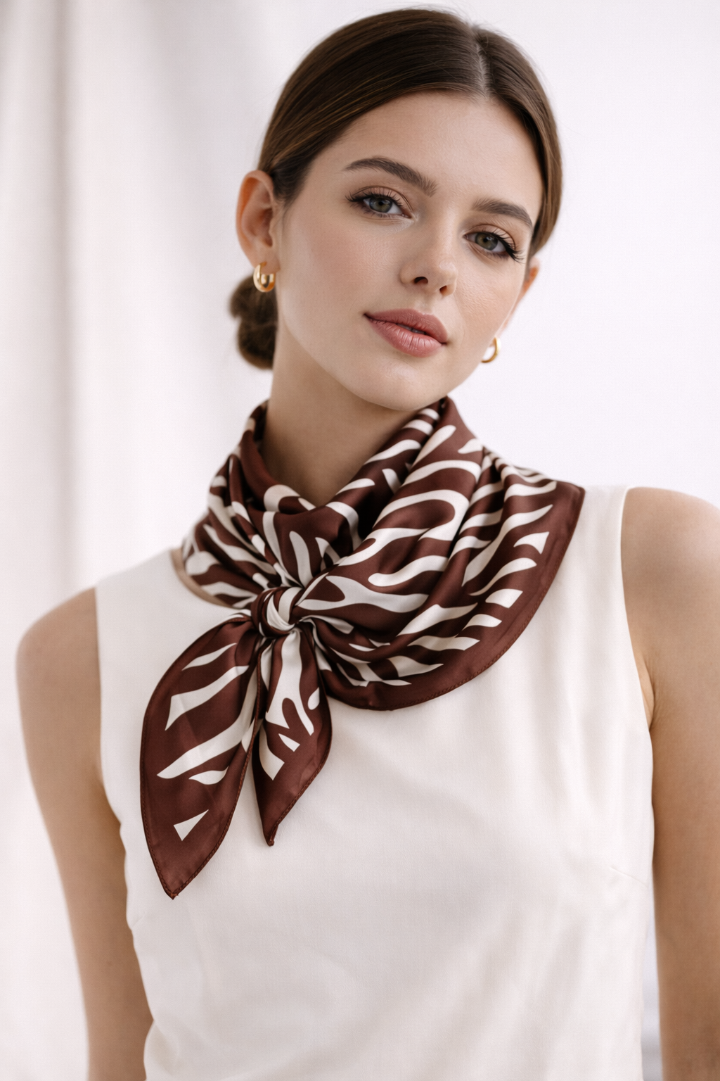 Mocha Zebra Pattern Satin Square Scarf