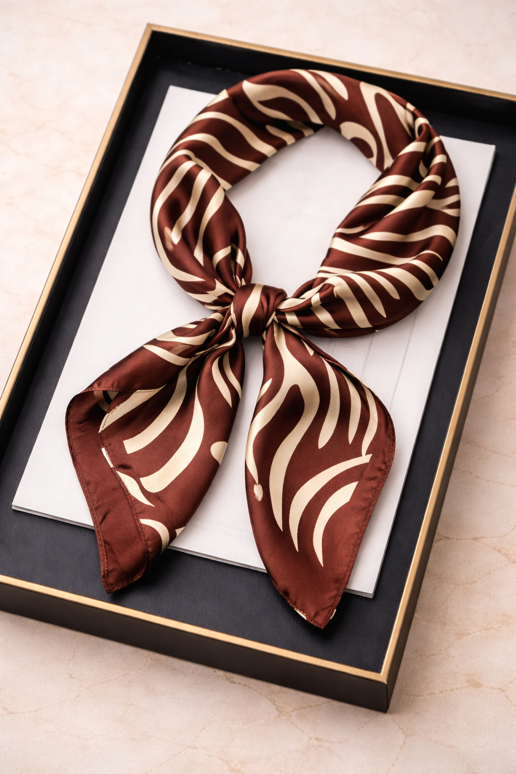 Mocha Zebra Pattern Satin Square Scarf