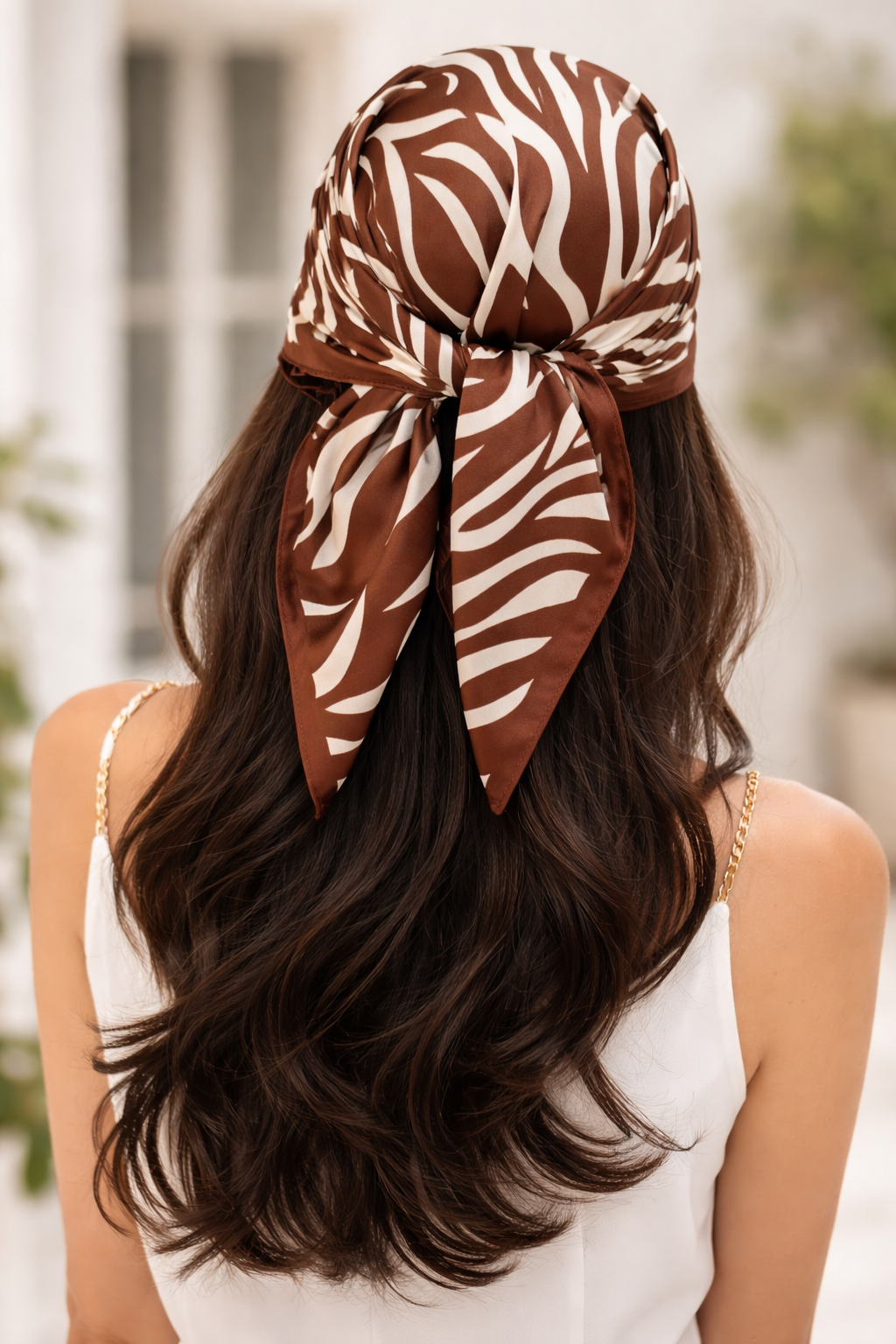 Mocha Zebra Pattern Satin Square Scarf