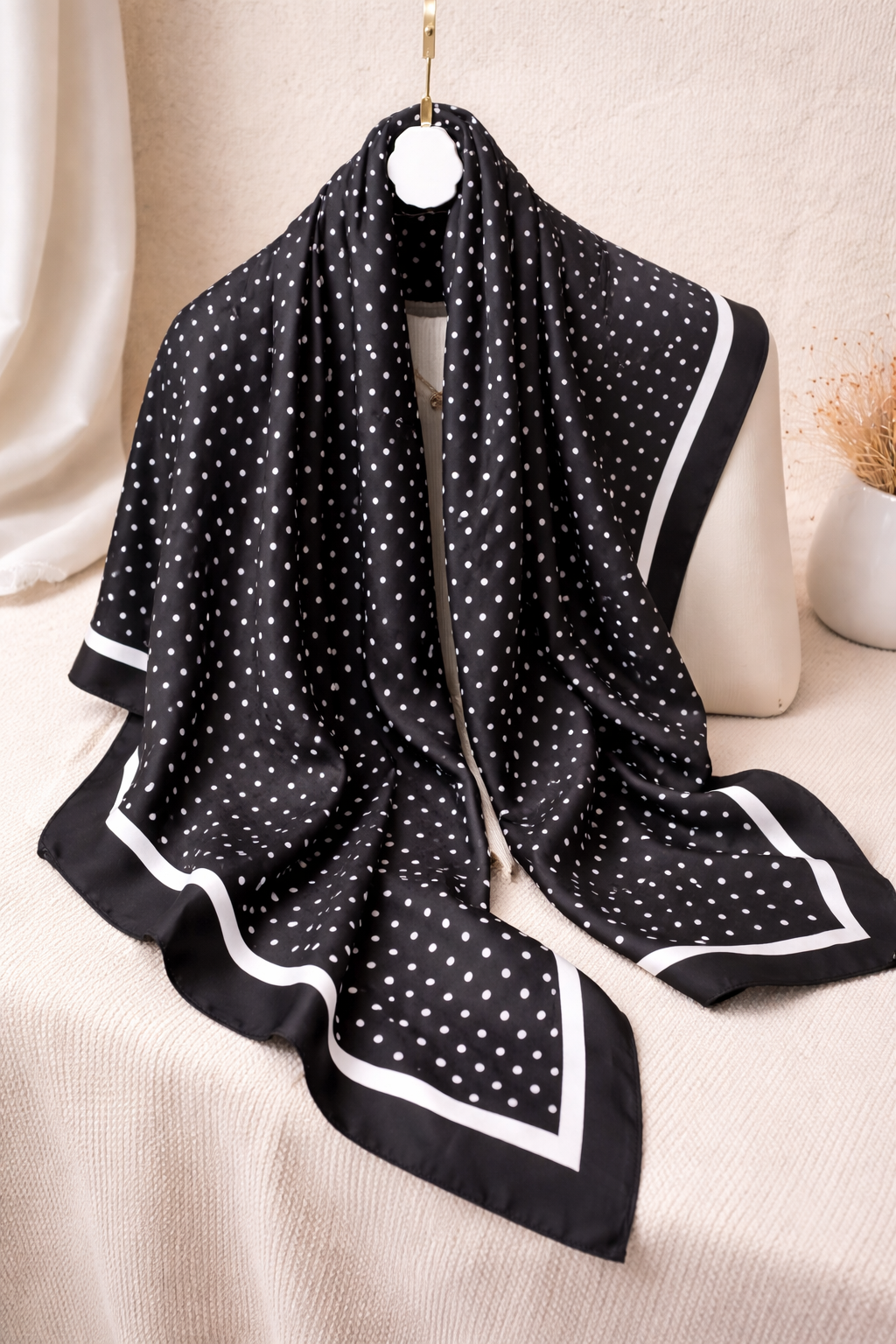 Classic Polka Dot Silk Square Scarf