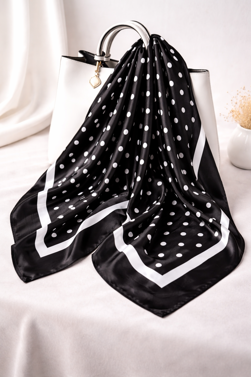 Classic Polka Dot Silk Square Scarf