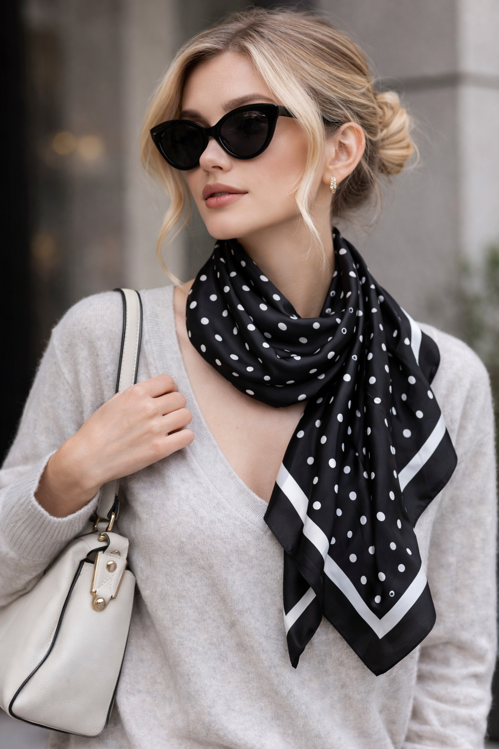 Classic Polka Dot Silk Square Scarf