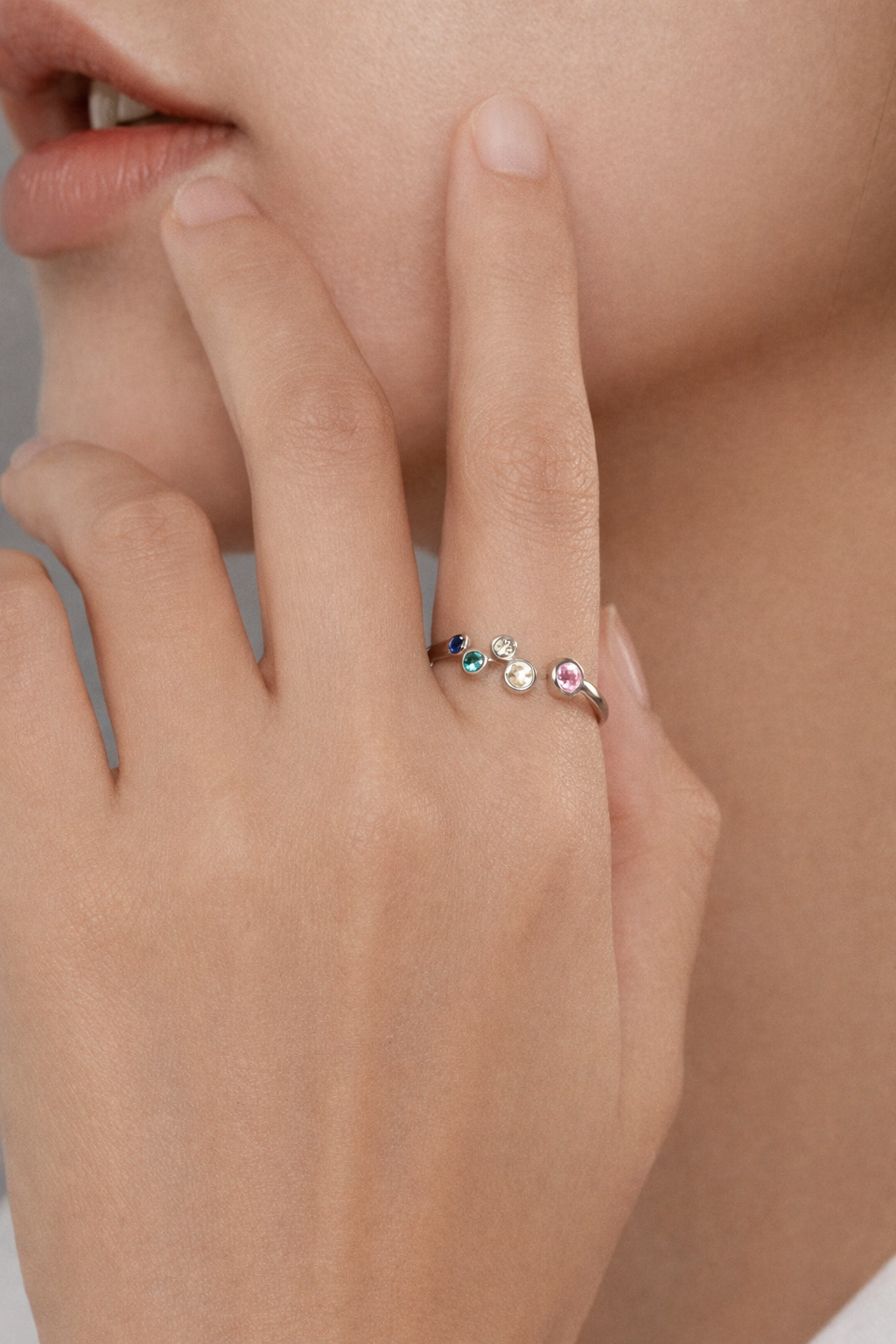 Rainbow Dot Adjustable Silver Ring