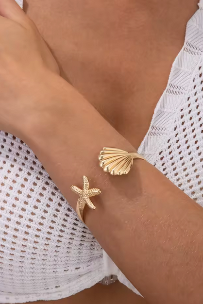 Golden Shore Shell & Starfish Cuff Bracelet